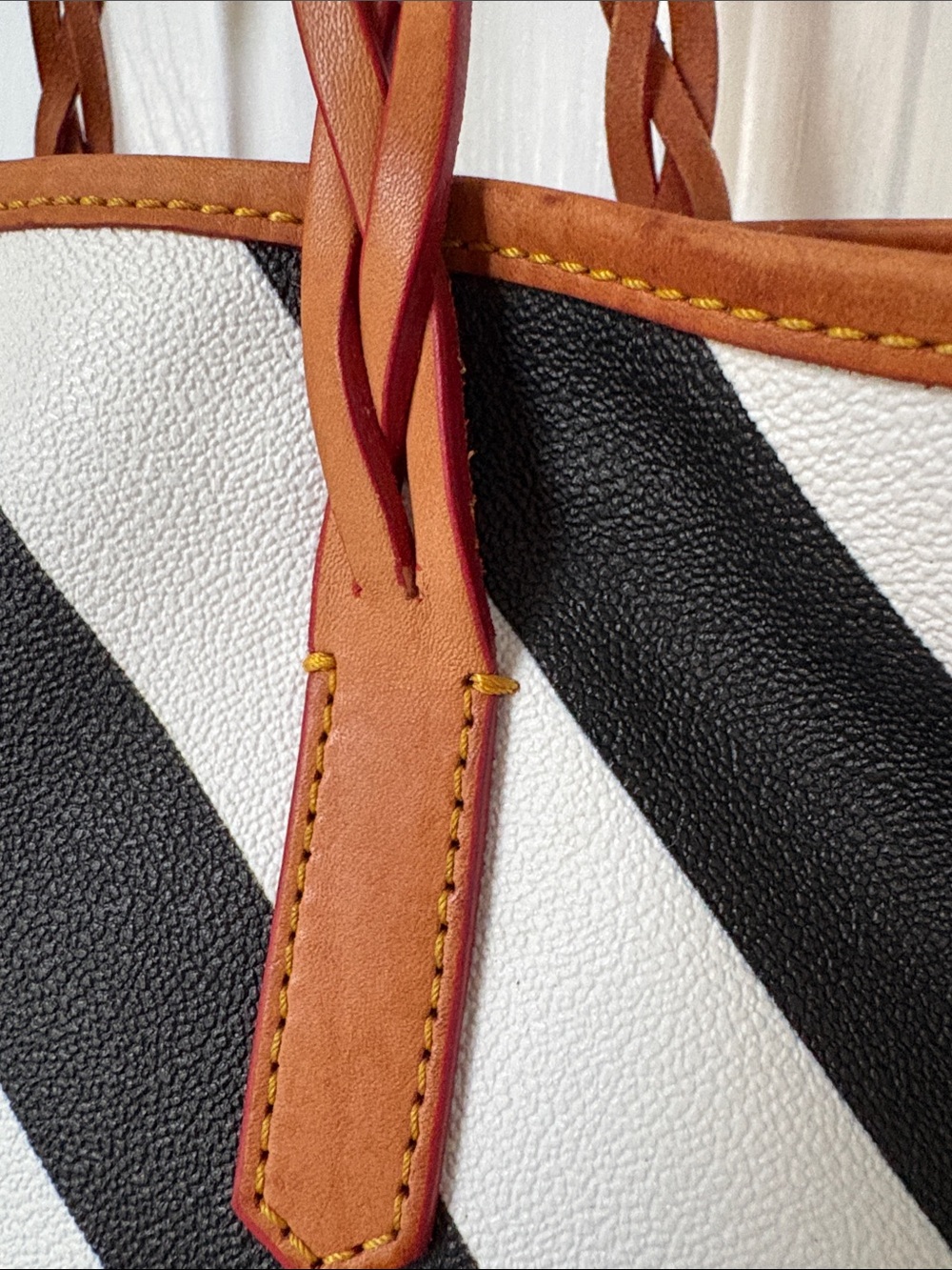 Dooney & Bourke Black and White Chevron Tote with Brown Trim - Picture 7 of 15